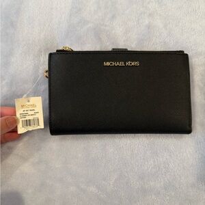 Michael Kors Black Leather Wallet Wrislet